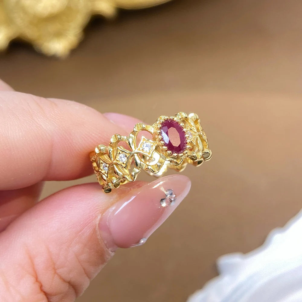 Gioiellieri Natural Red Ruby Ring with S925 Sterling Silver 925 Stamped for Women Luxury Earth Mined Fine Jewelry Anniversary Gift Band