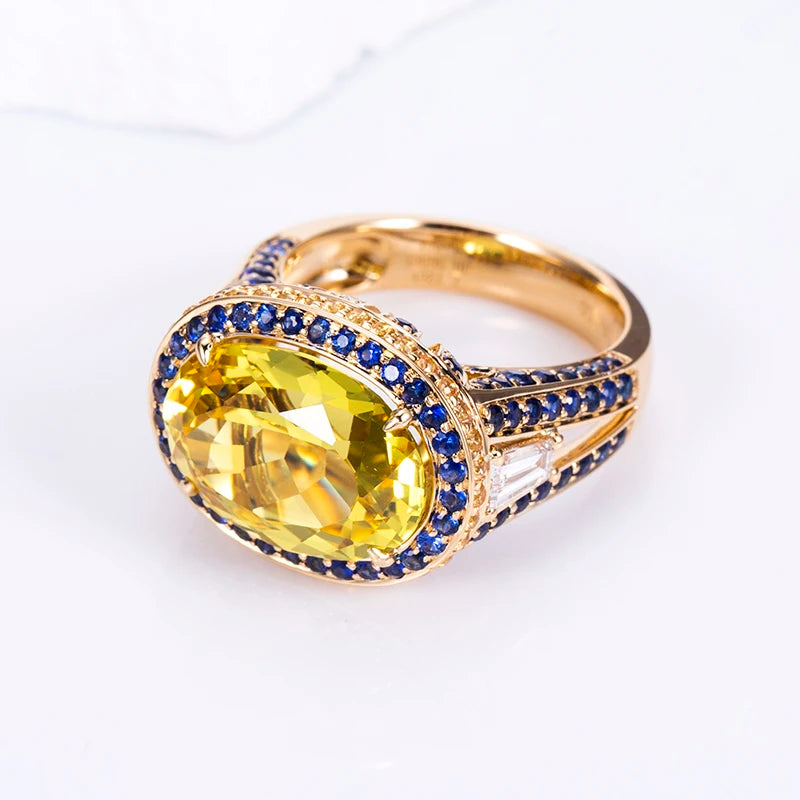 Gemfiori MSR-1511 18K Gold 10x14mm Oval Lab Yellow Sapprie Luxury Engagement Ring Lab Grown Diamond Ring