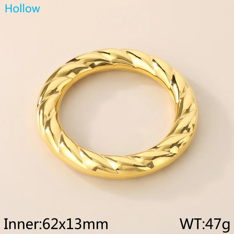 REBEL 18K Gold-Plated Personality Stainless Steel Bracelet Smooth Spiral Pattern Jewelry Bangle