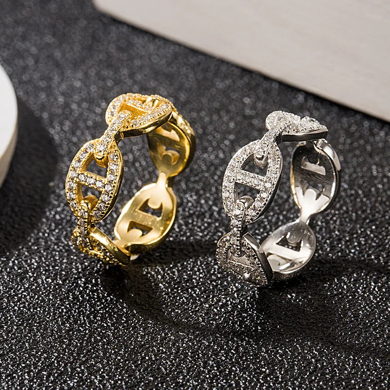 S&S 925 Silver Full Diamond Double-D Stackable Ring | Gold & Silver