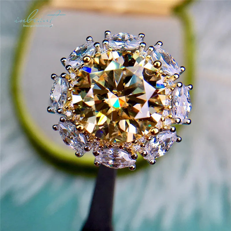 S&S Yellow Moissanite 925 Silver Flower Jewellery Set | Ring & Pendant Necklace | 5ct or 10ct | S&S Collection