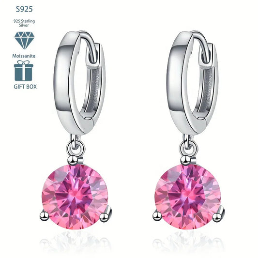 Minimalist 925 Sterling Silver 3 Prong Set Color Stones Jewelry Round Cut 2ct VVS GRA Colored Moissanite Drop Earrings Women