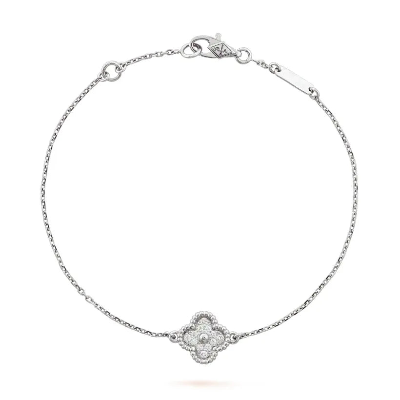 MuShan Jewelry Factory Pure Silver High Version of the Van Gogh Four-leaf Clover Bracelet  Single Flower Full Diamond S925