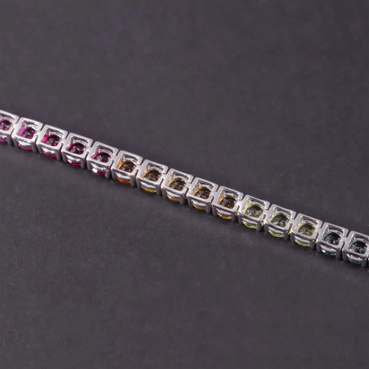Gemfiori Abiding Charming Shiny Rainbow Tennis Bracelet 925 Silver Colored Lab Grown Sapphire Tennis Chain Bracelets for Girls
