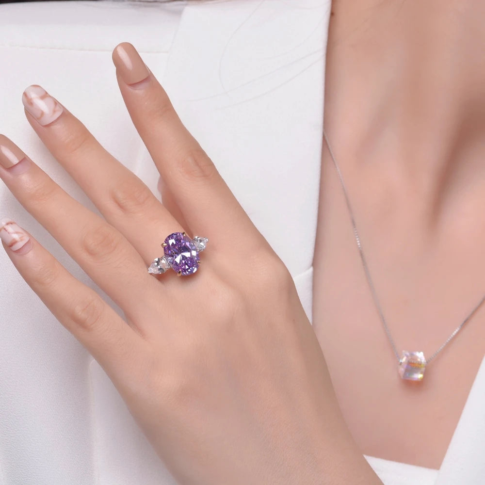 MuShan Jewelry Factory Hot Selling Platinum Plated Luxury High Carbon Diamond 10*14 European American Egg Shaped Wedding Party