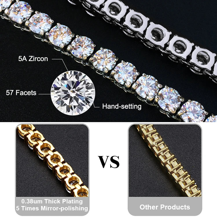 BiG-BOSS Factory Hip Hop Jewelry 3mm 4mm 5mm Gold Plated Brass CZ Diamond Iced Out Fashion Custom Tennis Bracelet for Men Women