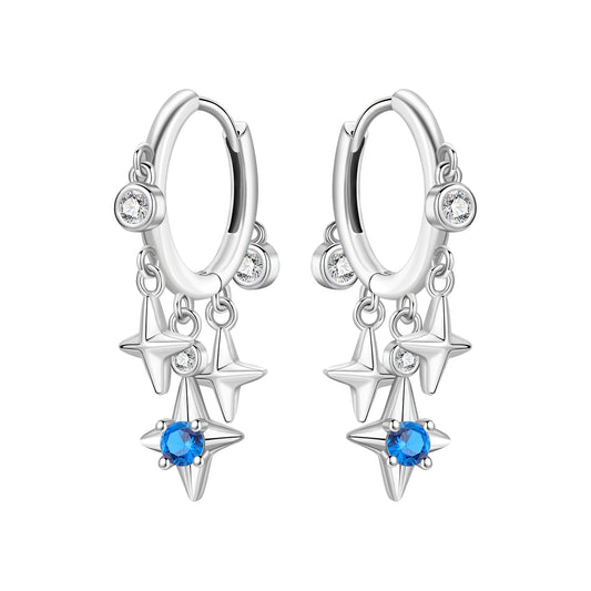 Trendy Multi Four Point Star Drop Earrings Inlaid Zircon CZ Crystal Chain Tassel Women's Gift Jewelry Copper Alloy Silver Plated