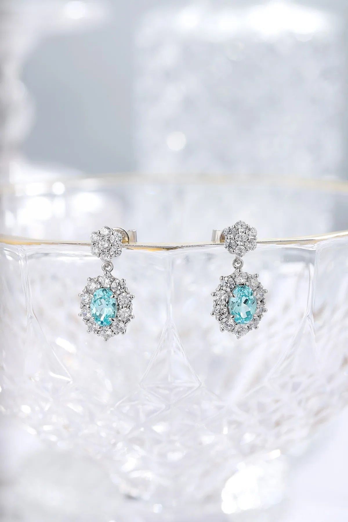 Gemfiori Anster High Quality S925 Lab Grown Paraiba Earring Stud Dainty Gemstone Stud Earrings for Women Daily Wear Gift
