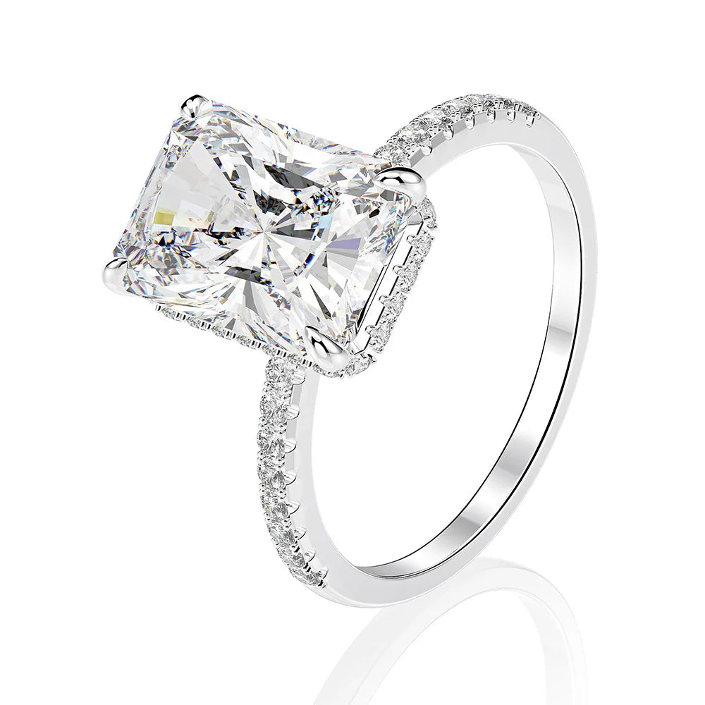 MuShan Jewelry Factory Simple and Popular 925 Silver High Carbon Diamond Square Emerald Cut Ring for European and American Women