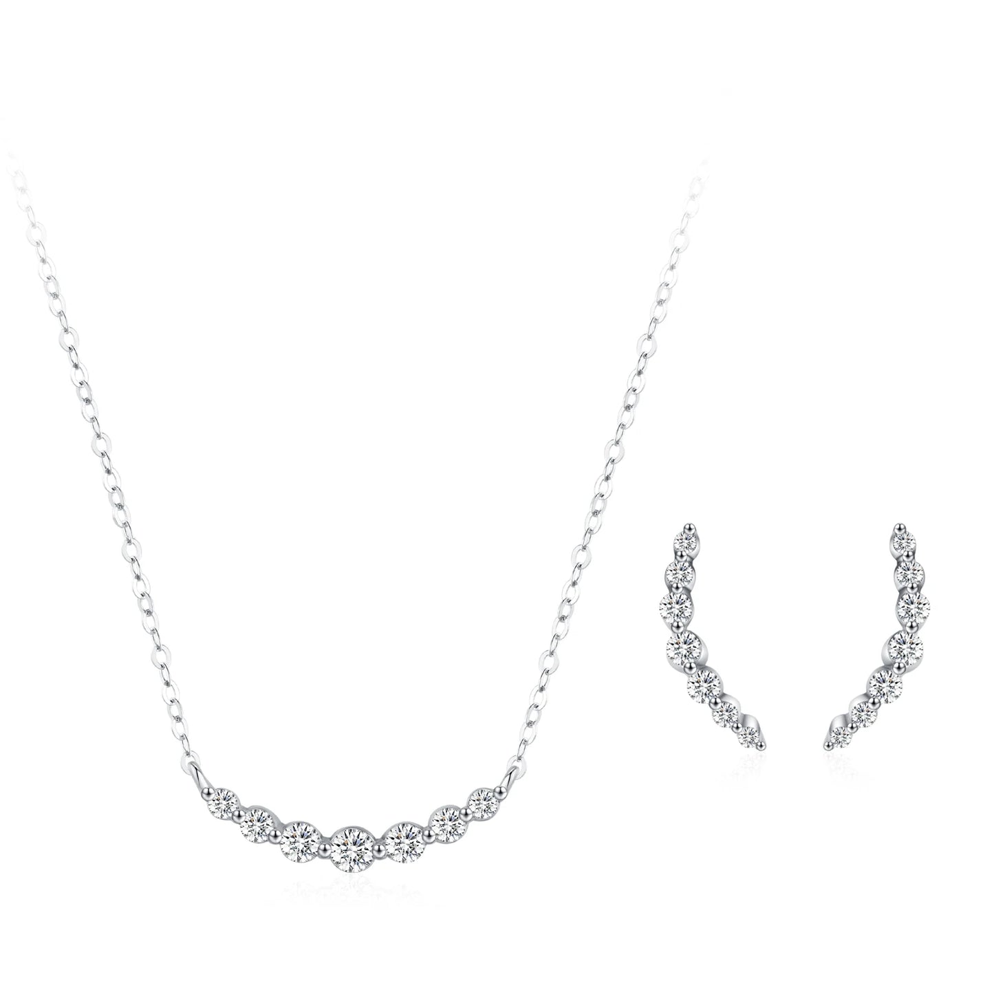Ailmay 925 Sterling Silver Sweet Smile Curve Earrings Necklace Jewelry Set For Women, Jewelry Wedding Engagement Bridal Jewelry