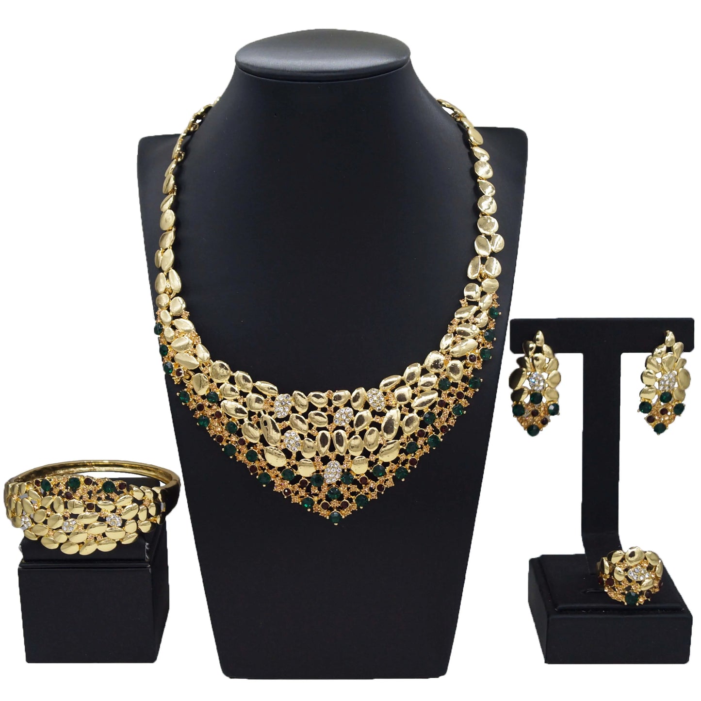 Zhuerrui African Cheap Gold Luxury Jewelry Sets Green Red Diamond Necklace Jewelry Set Factory Women's Birthday Gifts HN23001