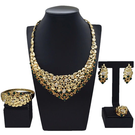 Zhuerrui African Cheap Gold Luxury Jewelry Sets Green Red Diamond Necklace Jewelry Set Factory Women's Birthday Gifts HN23001