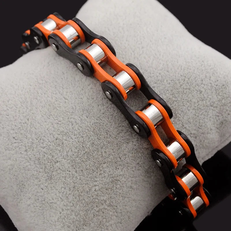 REBEL Stainless Steel Punk Style Geometric Chain Link Bracelet Rock Roll Motorcycle Bicycle Styles Matte Finis