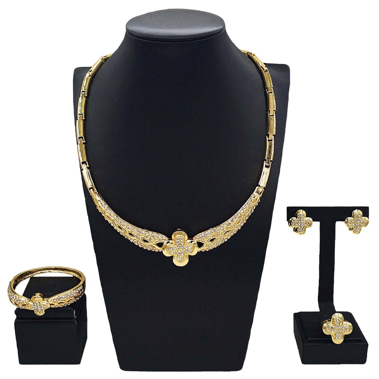Zhuerrui Fashion Diamond-Encrusted Jewelry Four Sets of New Four-Leaf Clover Flower Shape Sweet High-Grade Fine CraftHA240503