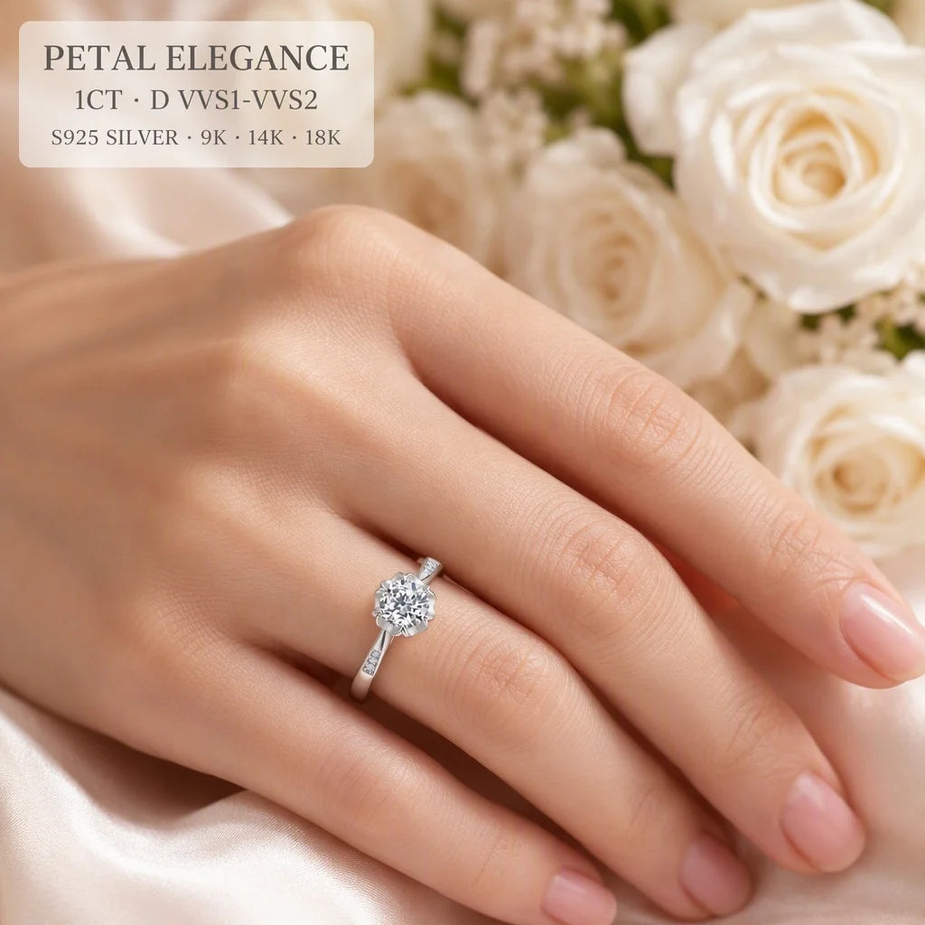 ArtistA Chic Floral Six Prong Lab Grown Diamond Ring 1CT D VVS1 VVS2 9K 10K 14K 18K Gold Platinum Women Luxury Fine Jewelry