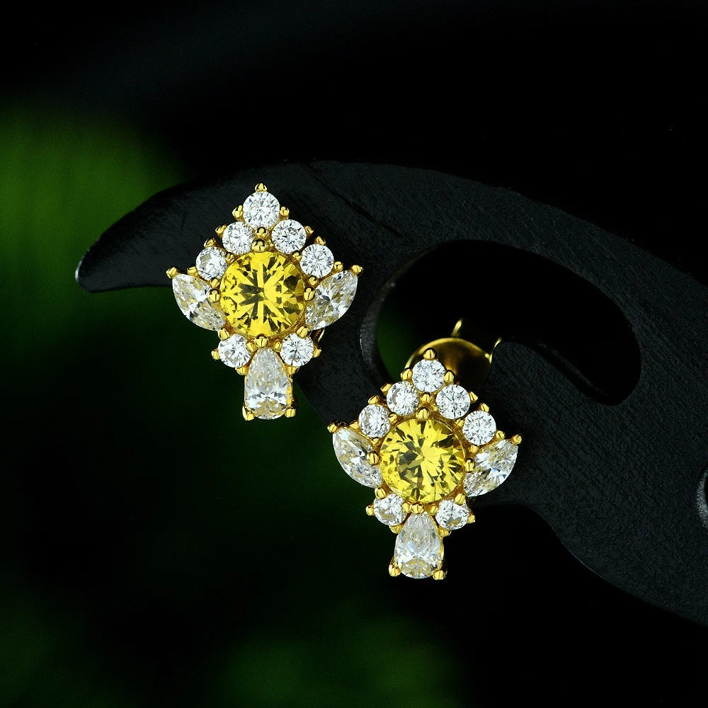 MUSHAN Jewelry Factory 925 Silver New 0.5ct Fashionable and Versatile Round Yellow Corundum 4.5mm Ear Studs