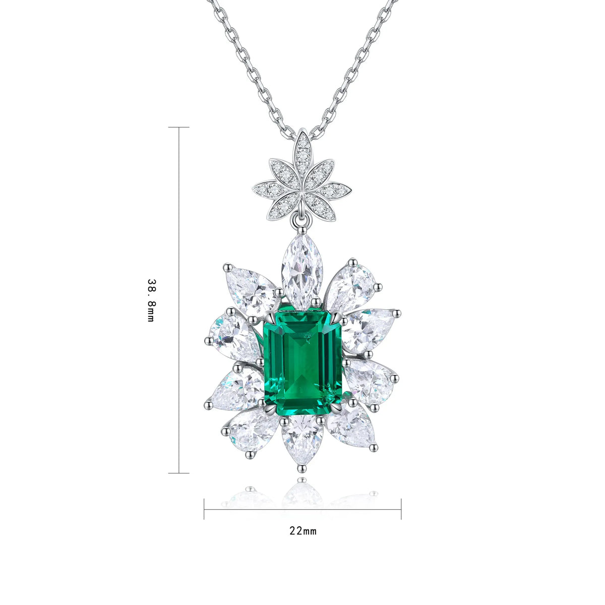 Gemfiori Anster 925 Sterling Silver High-quality Cultivated Emerald Necklace - Suitable for Parties or As a Gift