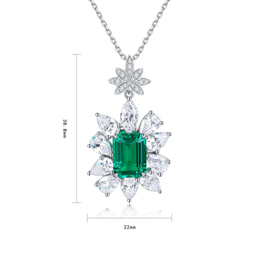 Gemfiori Anster 925 Sterling Silver High-quality Cultivated Emerald Necklace - Suitable for Parties or As a Gift