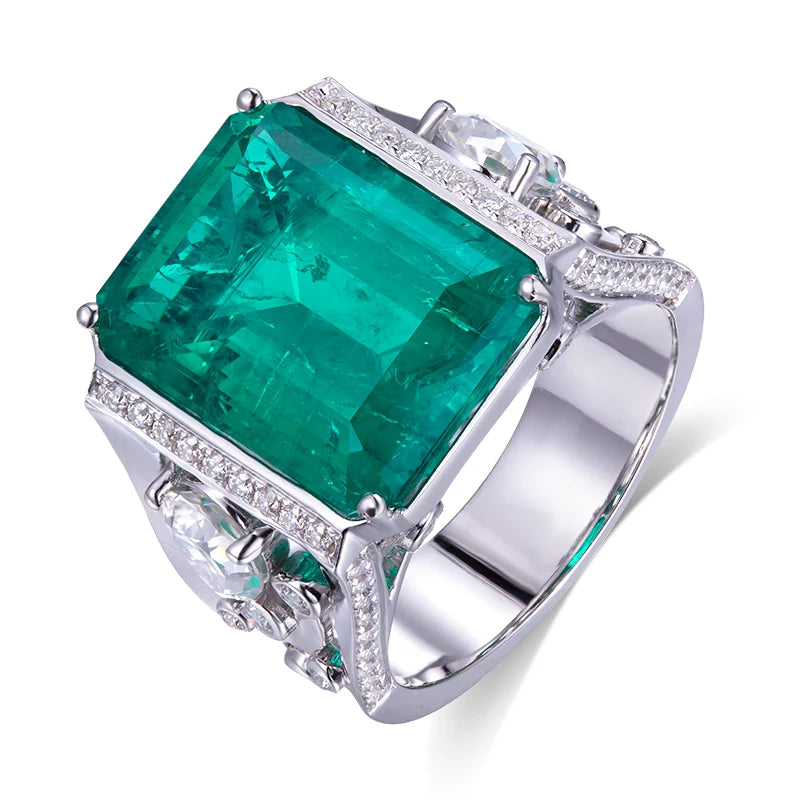MSR-530 Customized Jewelry 10K White Gold Colombia Emerald Lab Grown Eemrald  Ring
