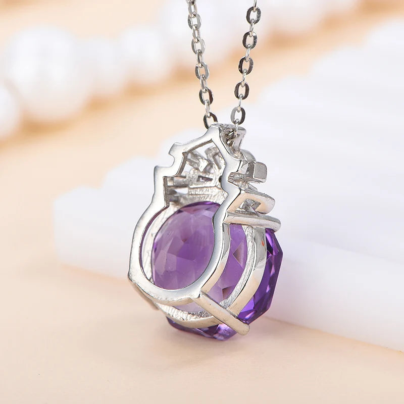 Gioiellieri High-Grade S925 Sterling Silver Natural Crystal Amethyst Rose Cut Pendant Necklace Claw Setting Rhodium Plated Third Party