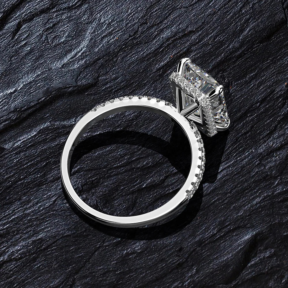 Silverelli | 925 Silver High Carbon Diamond Emerald Cut Ring | Water Drop | Platinum Plated