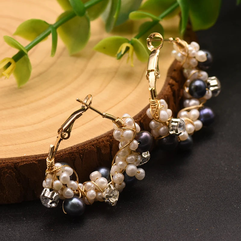 100% Natural Fresh Water Pearl Hoop Earrings for Women Engagement Birthday Luxury Jewelry Pendientes Mujer Earrings Bulk