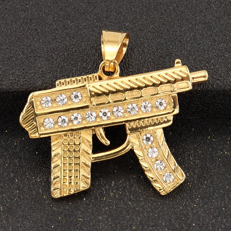 BiG-BOSS 18K Gold Plated Stainless Steel Jewelry TikTok Hot Sale Gun Weapon Pendant Fashion Style Single Pack Included