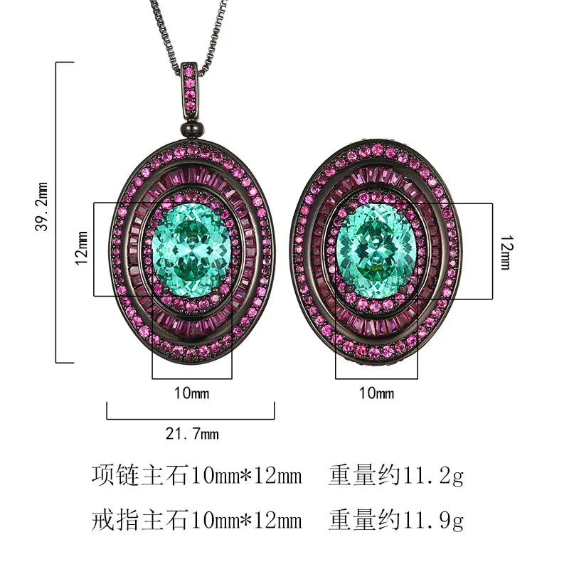 REDheart Copper Inlaid Gold Plated Black Gold Open Ring Simulation Dry Rose Egg-Shaped Texture Pendant Set for Wedding and Party