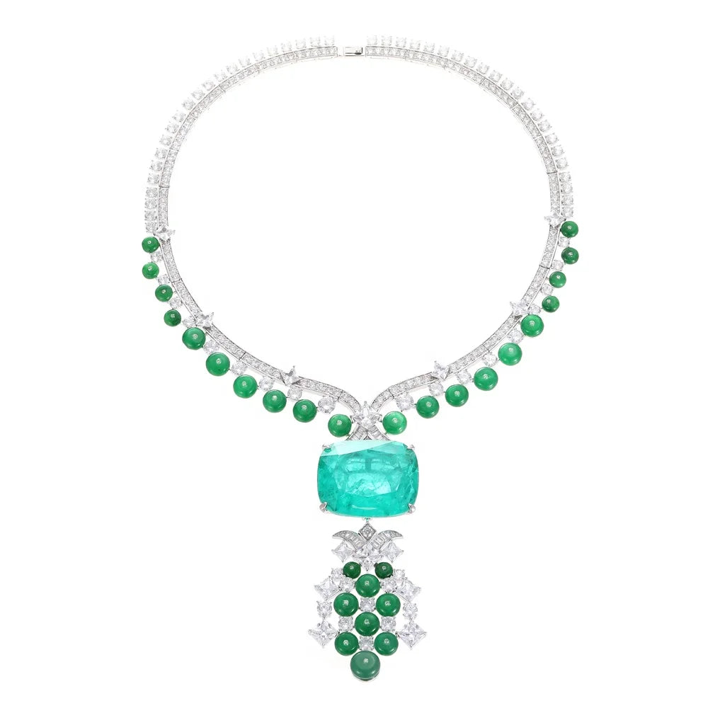 Women's High-end Red and Green Evening High-end Jewelry Set Inlaid with Zircon, Durable Brass Material, Non Oxidizing Banquet