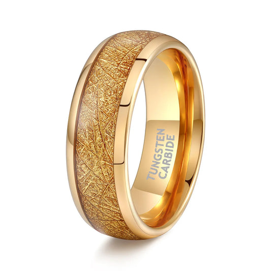 REBEL OAHLAN Men's 8mm Gold Plated Tungsten Carbide Ring Classic Style Fashion Jewelry for Engagement Anniversary Wedding Gift