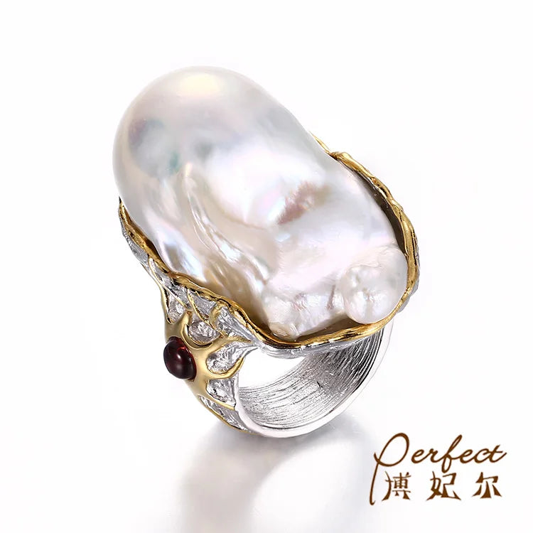 Garnet Rings Freshwater Pearl 925 Sterling Silver Fashion Jewelry for Woman's Rings