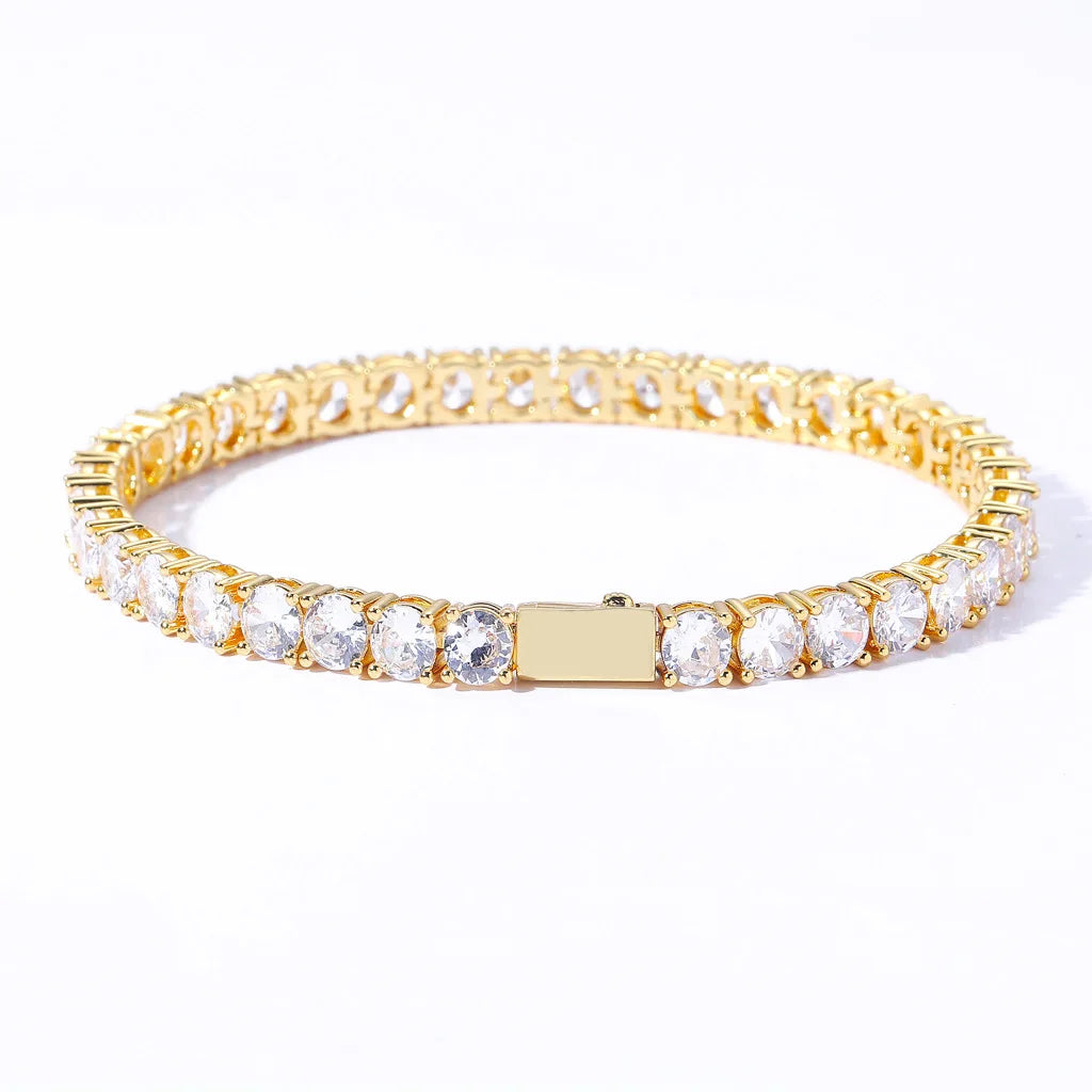 REBEL 4mm Iced Out Colorful CZ Tennis Bracelet Multi Color 1 Row Cubic Zirconia Brass Spring Clasp Bling Hip Hop Jewelry for Women Men