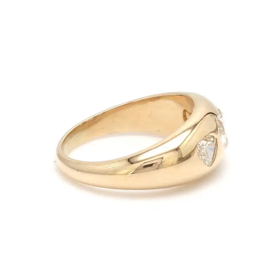 Luxury Design Minimalist 14k Gold Diamond Three Heart Gypsy Signet Rings Exquisite Trendy Karat Certified Women's Anniversary