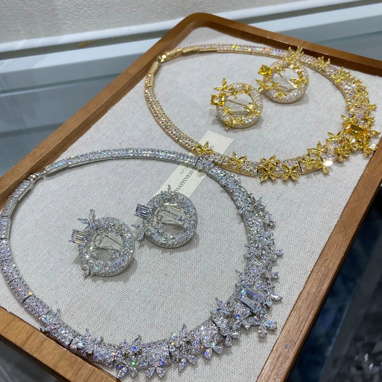 Luxury Floral Cubic Zirconia Necklace & Earrings Set — Gold & Silver Plated