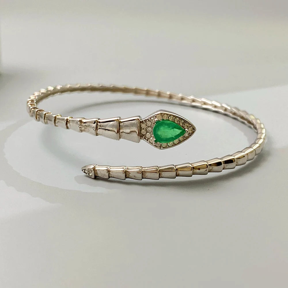 Gioiellieri Sterling Silver Emerald Bracelet with Natural Green Stone for Ladies S925 Fine Jewelry Elegant Gemstone Anniversary Present