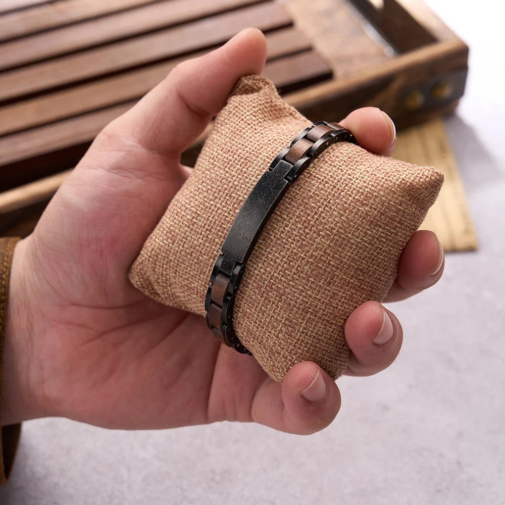 REBEL Vintage Luxury Wooden Bead Stainless Steel Chain & Link Bracelet Gift Custom Jewelry Manufacturer