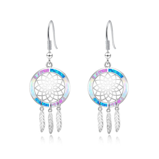 Elegant Lotus Feather Opal Earrings - Chic Brass Minimalist Jewelry | Perfect Womens Gift & Bulk Wholesale