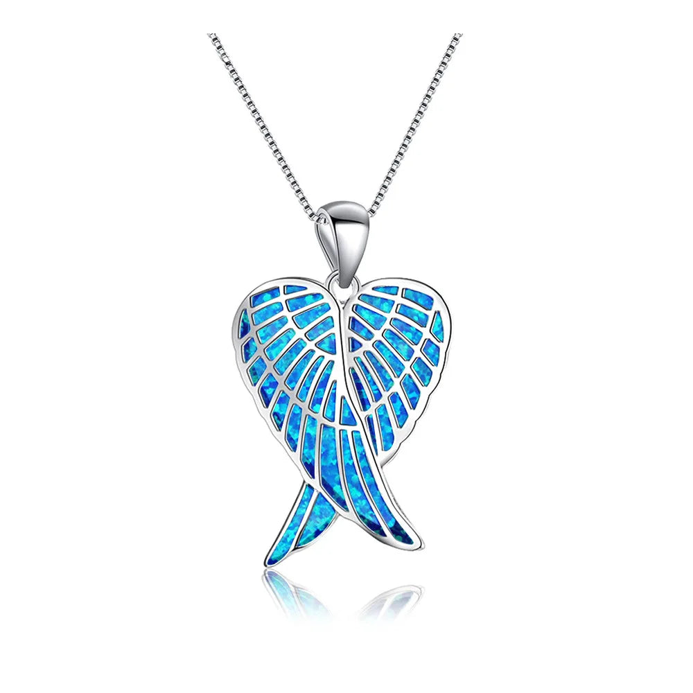 Aobao Wholesale Angel Wing Necklace with Wing Pendant Jewelry Inlaid with Opal