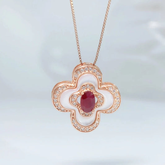 Gioiellieri Luxury Natural Ruby Pendant S925 Sterling Silver Necklace for Women Fine Jewelry Anniversary Wedding Gift July Birthstone Red