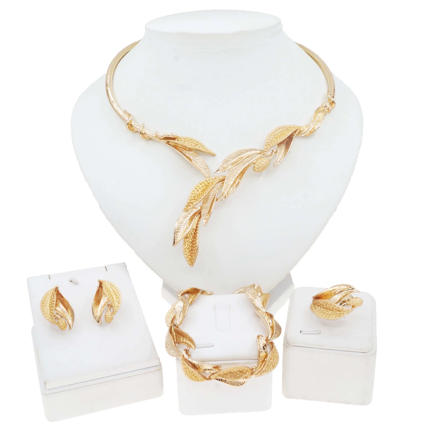Zhuerrui Exquisite Gold Luxury Jewelry Sets Cheap Silver Leaf Shape Necklace Jewelry Set Fashion Women's Festival Gifts HA23261