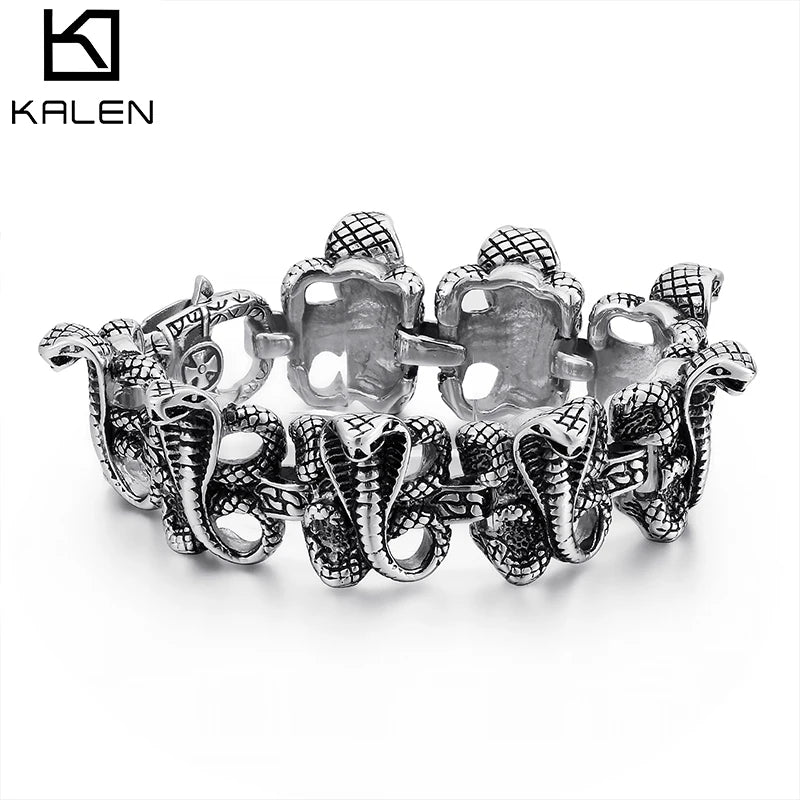 VIKING Mens Punk Snakehead Bracelet – Silver Stainless Steel
