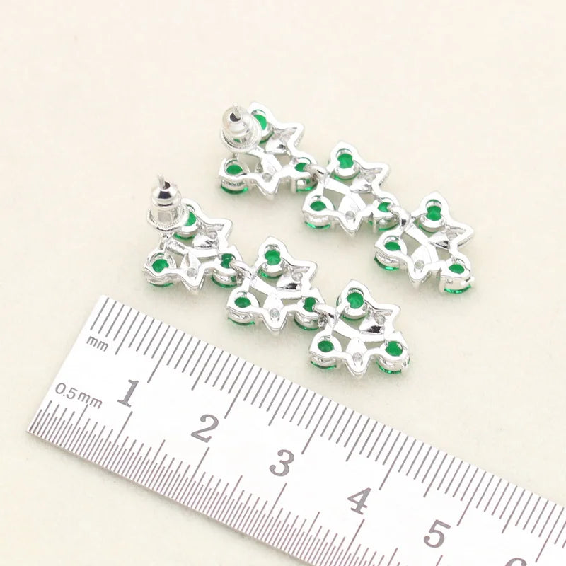 Luxurious 925 Sterling Silver Bridal Custom Jewelry Sets Green Semi-Precious Stone Classic Necklace Earrings Bracelet Wedding