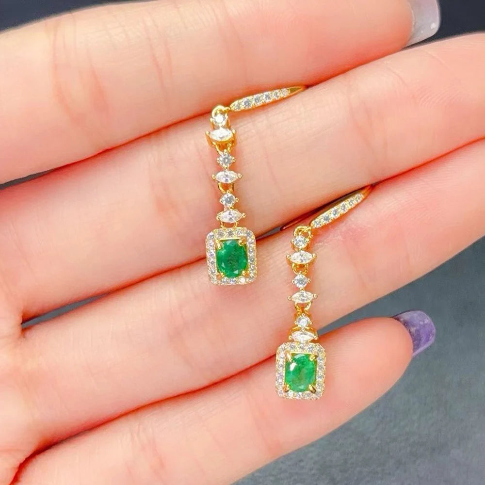 Gioiellieri Designer Natural Emerald Earrings Gold Plated Factory for Anniversary Party Gift Giving