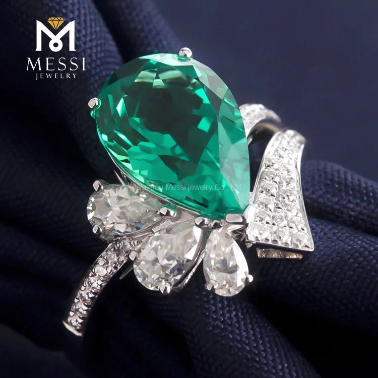 Gemfiori Messi Jewelry Big Stone Ring Green Emerald Luxury Woman Ring Bohemia Style Wedding Engagement Ring in Gold