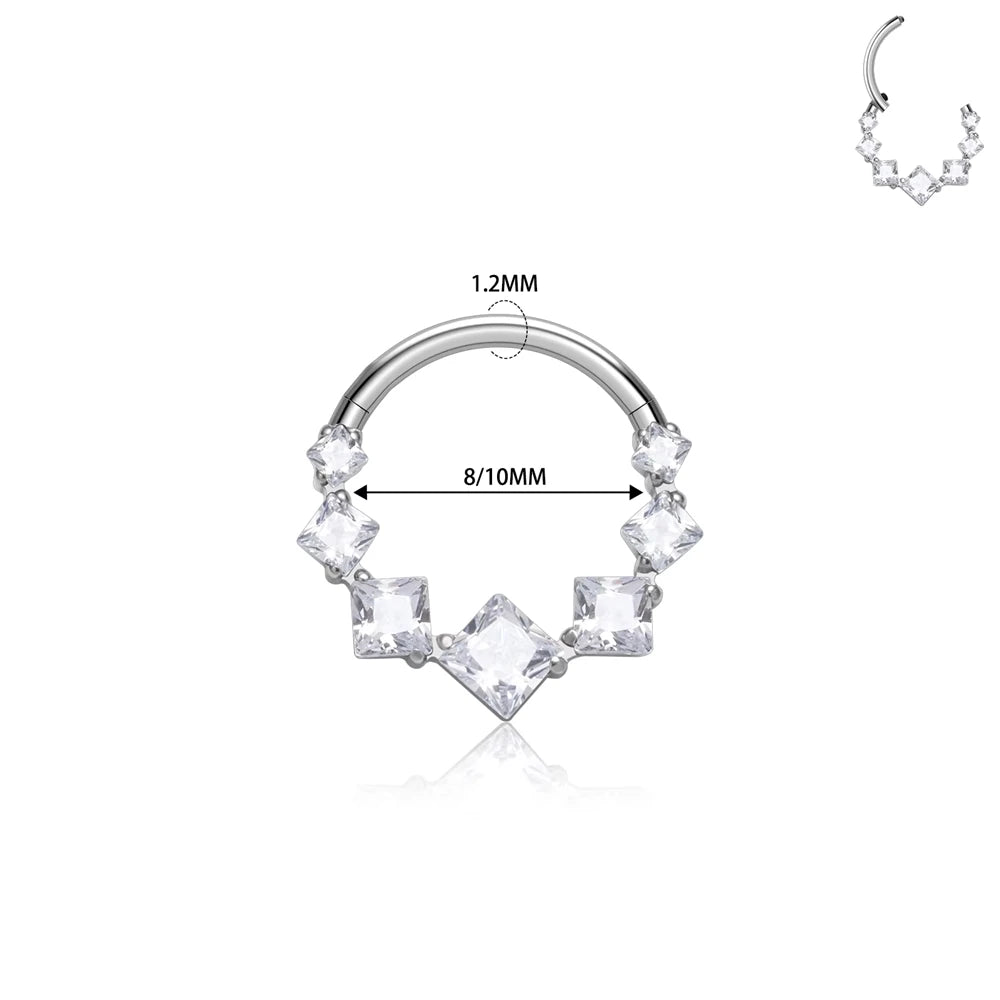 1Pcs Wholesale ASTM F136 Titanium Colorful Square Zircon 16G Nose Ring Hoop Cartilage Earrings Fashion Body Piercing Jeweley