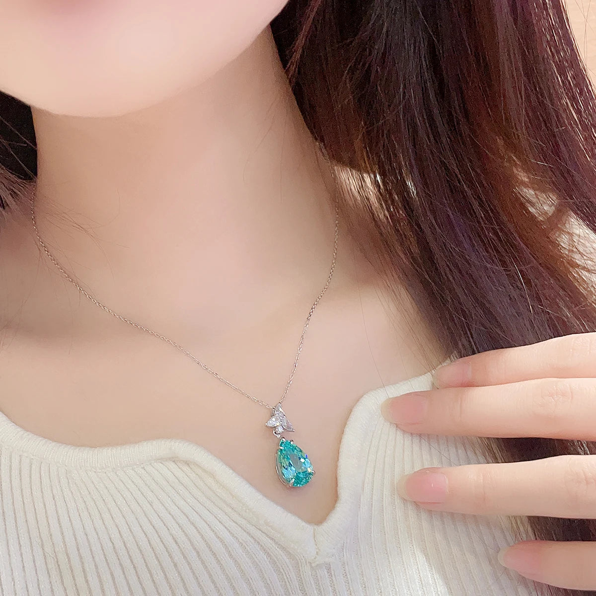 ArtistA Luxury Style Pear Shape Pendant Sterling Silver Jewelry Paraiba Charm Silver S925 Necklace Women Birthday Gift
