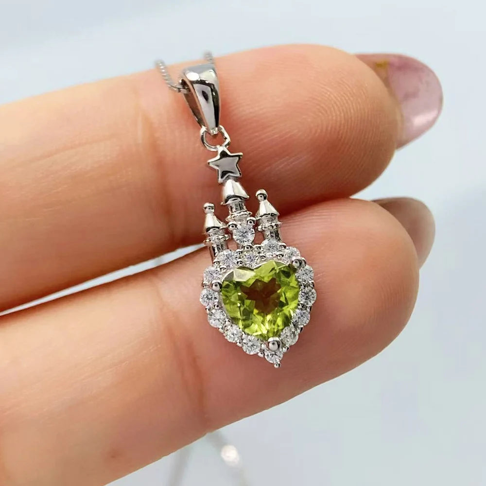 Gioiellieri Green Peridot Necklace with S925 Sterling Silver for Her Natural Gemstone Pendant Jewelry Fashion Accessories Anniversary