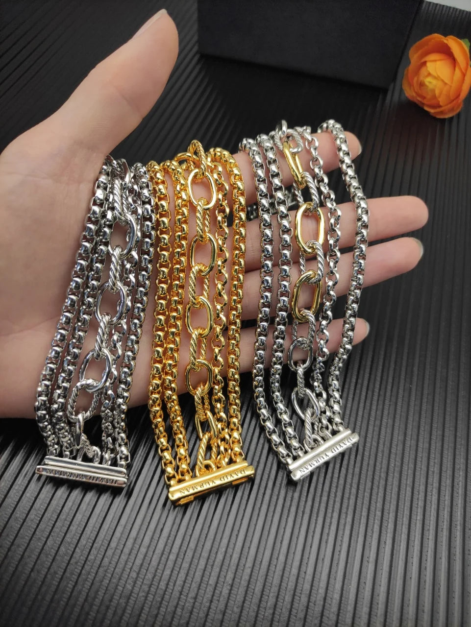FASHIONISTA DY High-Quality Silver-Plated 29mm Multi-Row Bracelet, Gold-Plated 29mm Bracelet, Jewelry