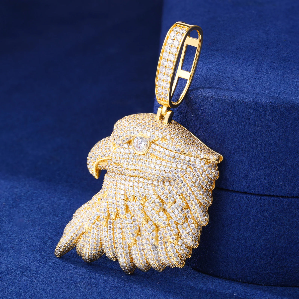 Jewelry Factory Wholesale Luxury Hip Hop Mens 18K Gold Plated Brass AAAAA CZ Diamond Iced Out Bald Eagle Pendant