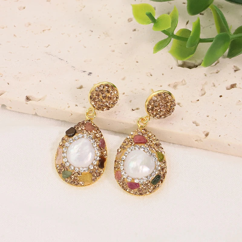 GLSEEVO Natural Freshwater Baroque Bordered Earrings Korean Style Women Luxury Jewelry Fashion Ladies and Girls Gift